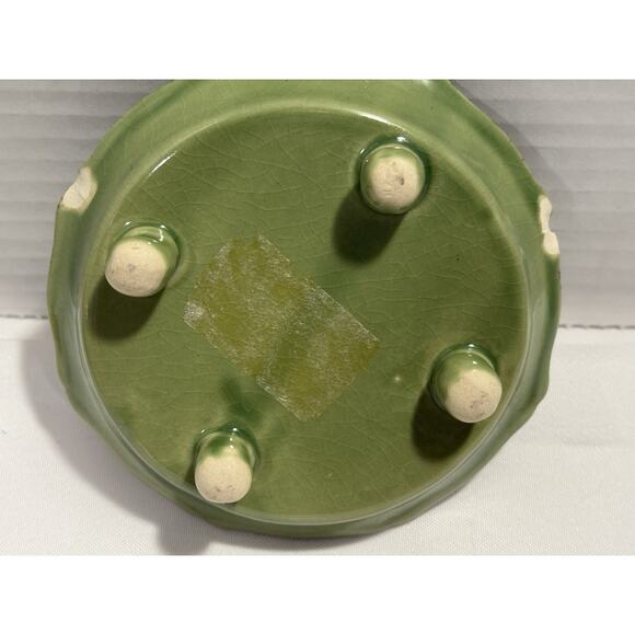 Ceramic Green Planter Round w/ decorative footed plate, French Country, Shabby - Picture 8 of 10